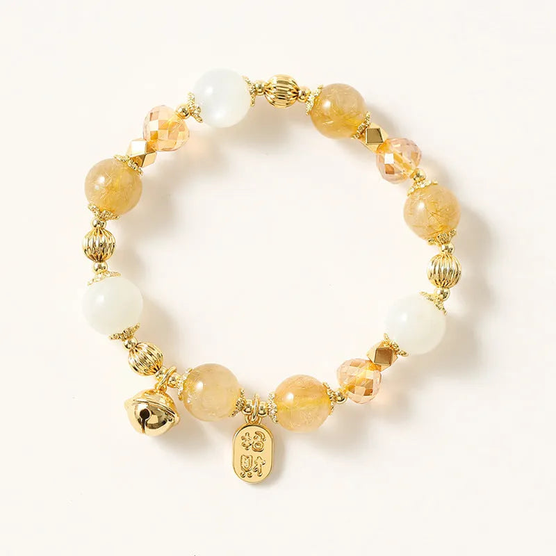 Gold electroplated rutilated quartz crystal bracelet with Korean style design