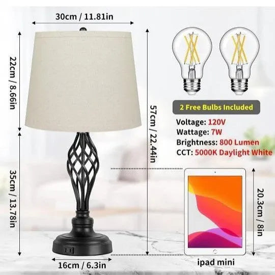 European-style alloy touch control bedside table lamp with USB charging port.