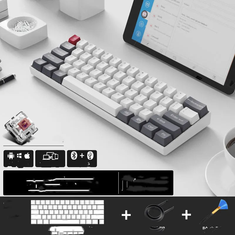 RK 61 black wireless mechanical keyboard with 60% compact layout and carrying belt on a desk