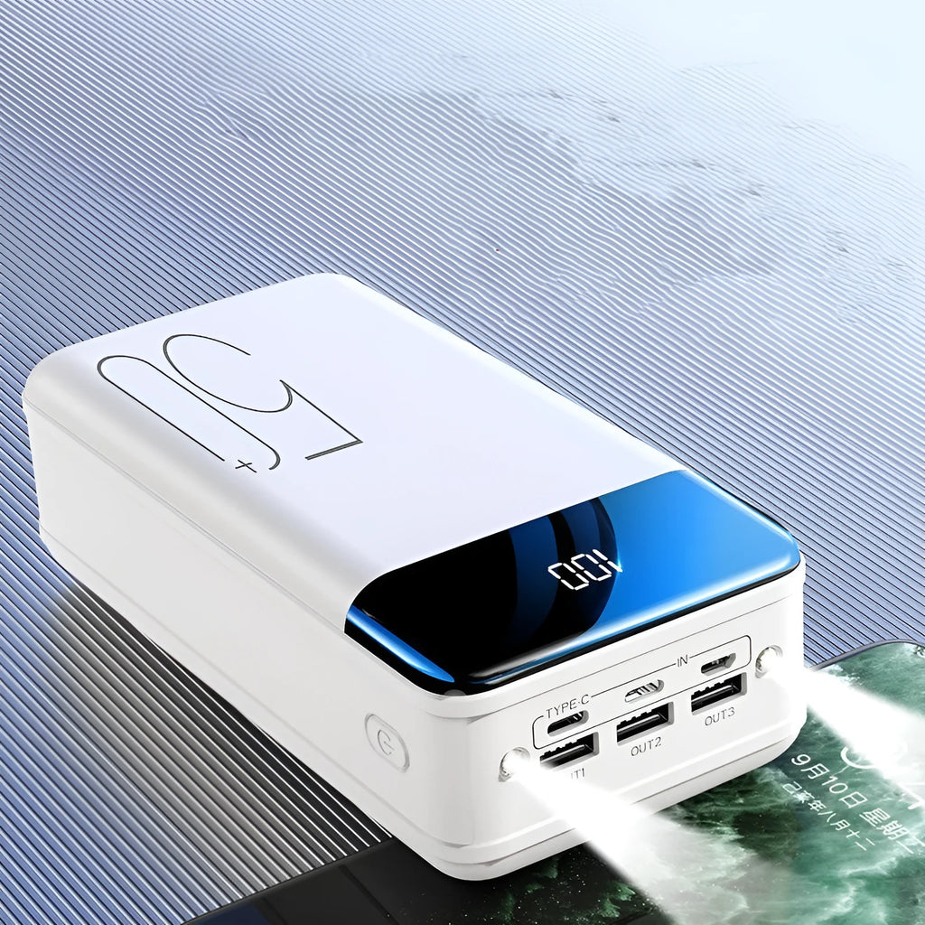 Black and white 50000mAh power bank with three charging ports
