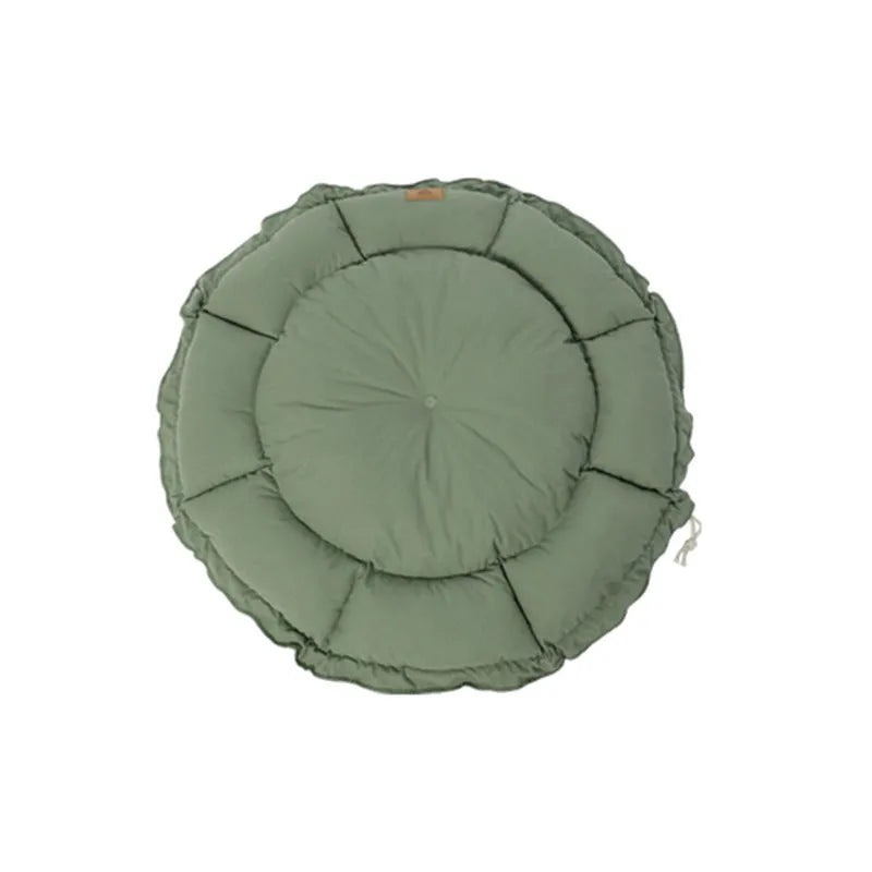 Grey and green reversible donut cat bed for indoor cats with raised sides
