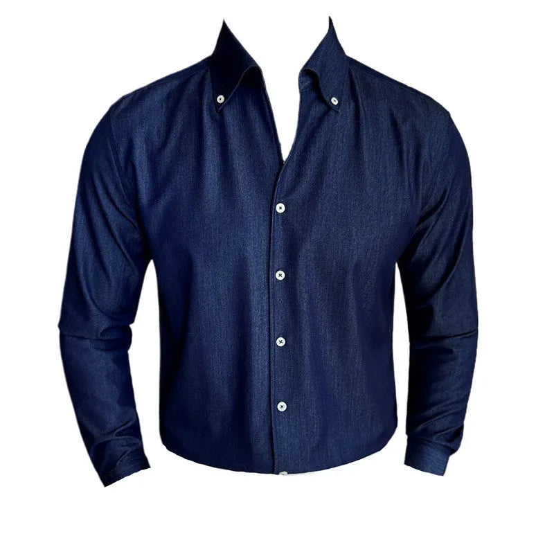 Men's long-sleeved denim shirt in slim fit with solid colour options
