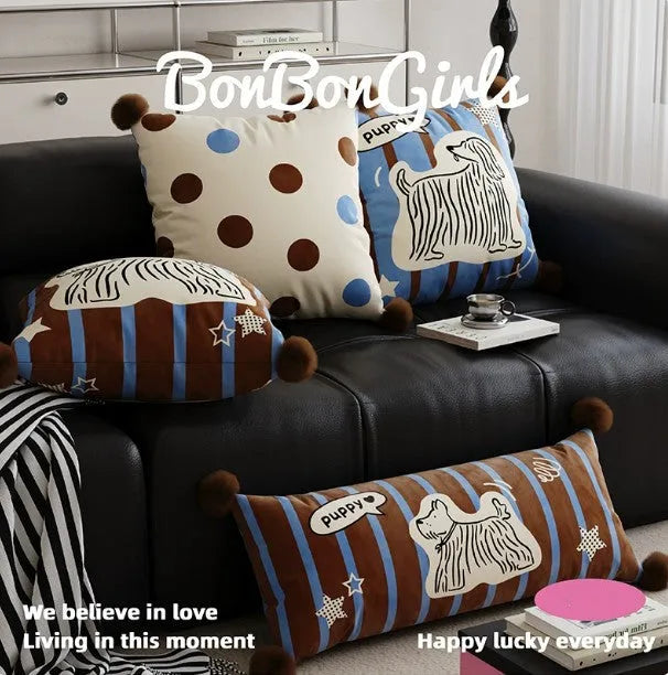 Cartoon anime printed sofa cushion pillow with removable cover in blue, brown, or white colours