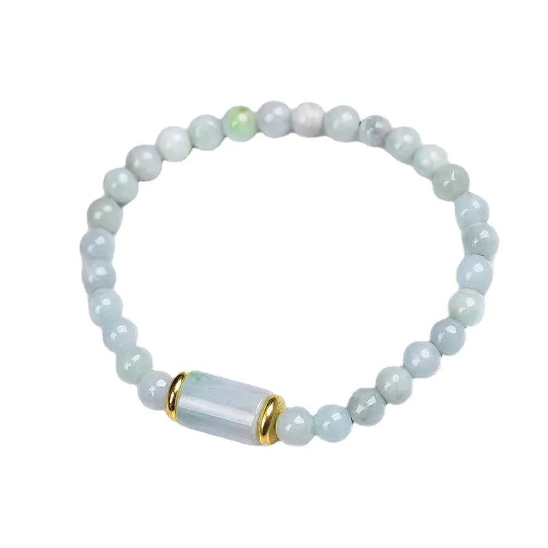 Emerald green Myanmar jade bracelet with round beads for men and women