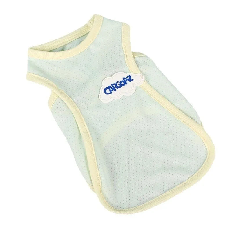 Grass green lightweight polyester vest for a cat, shown in a sport style.