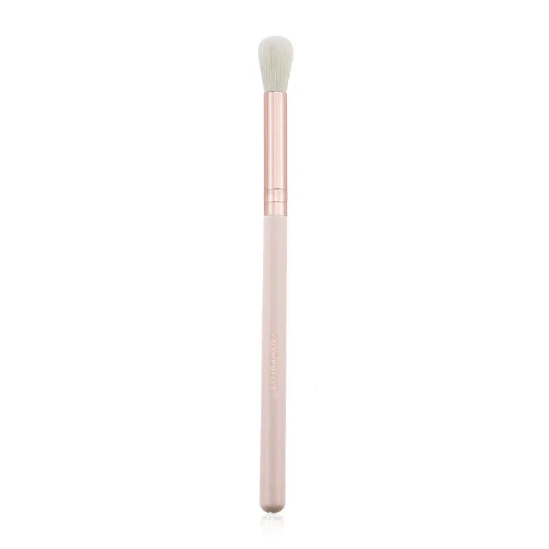 26 pink makeup brushes with wooden handles arranged in PU storage bag