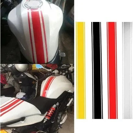 Motorcycle pinstripe sticker measuring 50x4.5cm in black, red, silver, or yellow colours