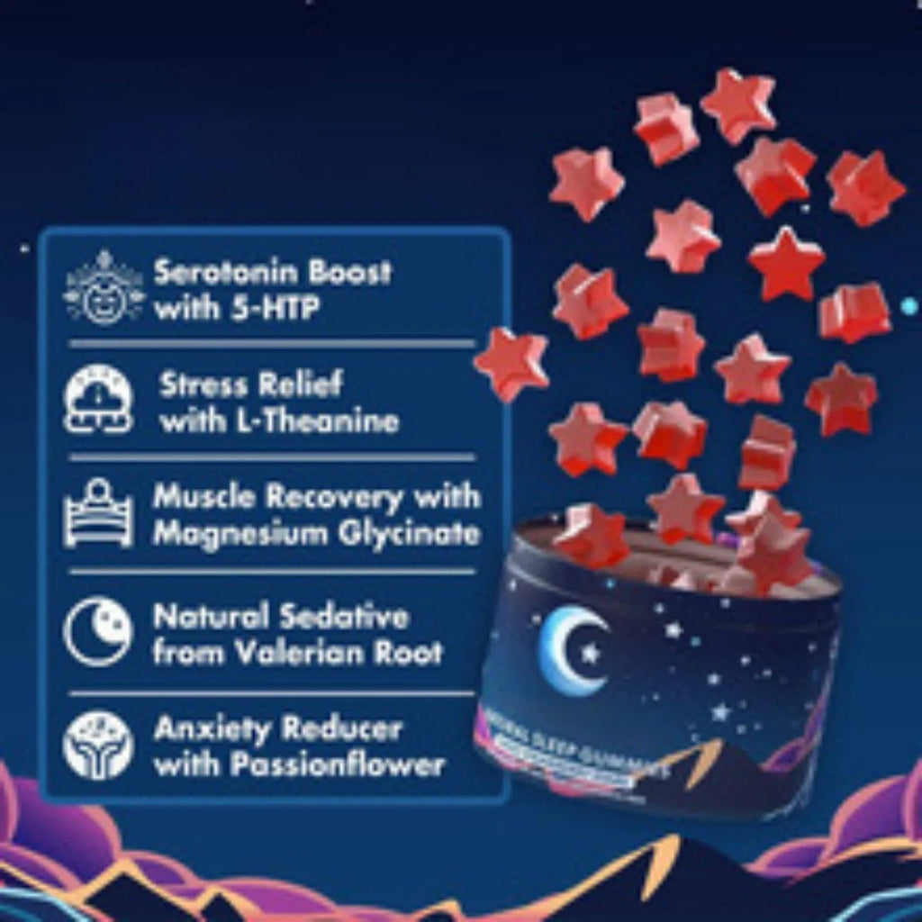 Sealed bottle containing 60 melatonin sleep gummy capsules for room temperature storage