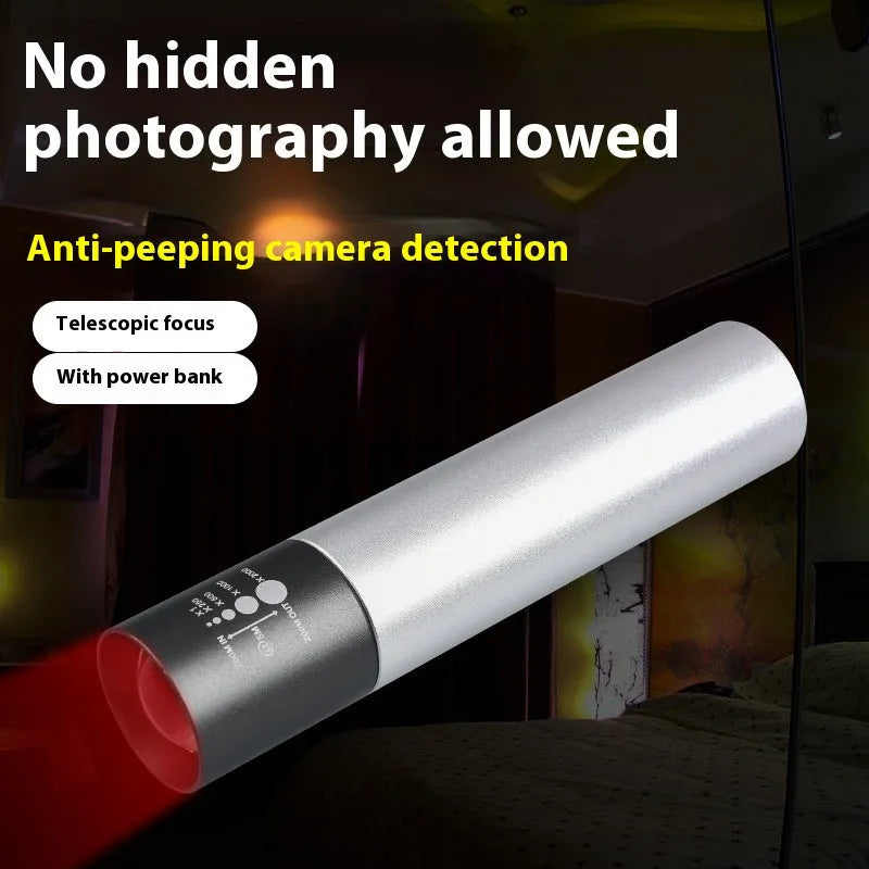 Black or silver aluminium red light therapy mosquito repellent lamp with charging cable.