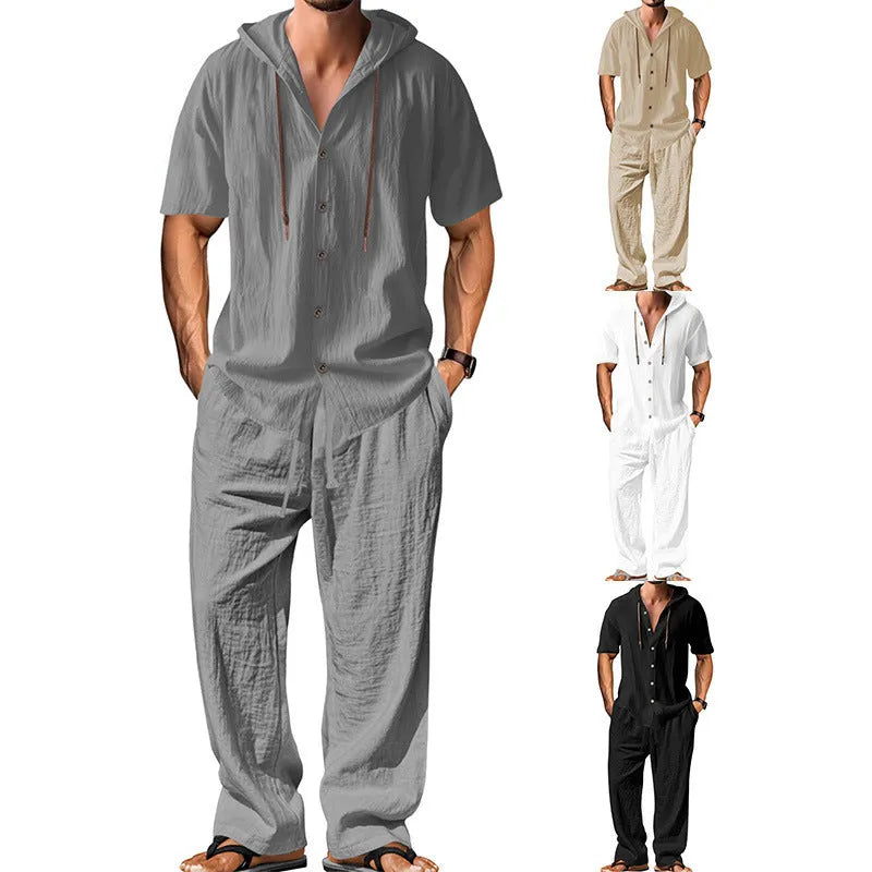 Men's cotton sports leisure suit in four colours with long sleeves and matching trousers
