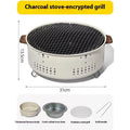 Portable charcoal cooking stove with grill rack disk for indoor and outdoor use.