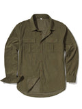 Men's loose fit corduroy shirt in army green colour with long sleeves and retro styling
