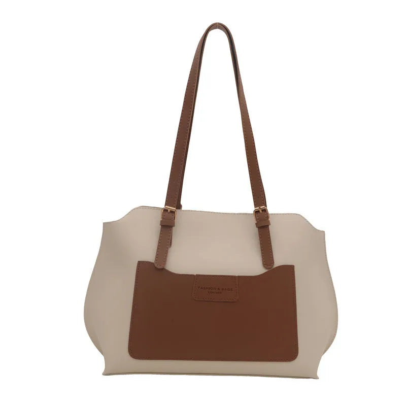 PU tote bag in horizontal square shape with double shoulder straps and visible sewing line detailing