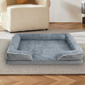 Waterproof removable washable dog kennel pad in brown, dark grey or light grey showing four size options