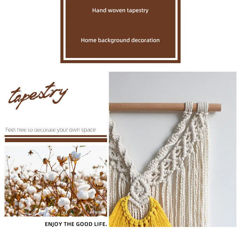 Nordic style hand-woven cotton tapestry wall hanging creamy white 120x95cm