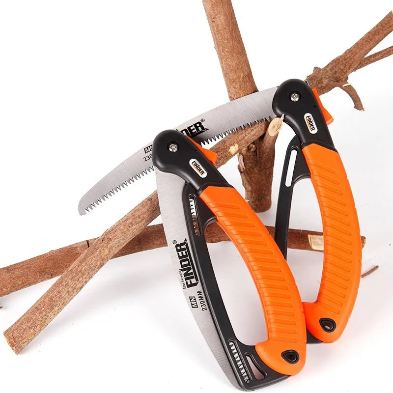 230mm folding pruning saw with TPR grip extended for garden trunk cutting