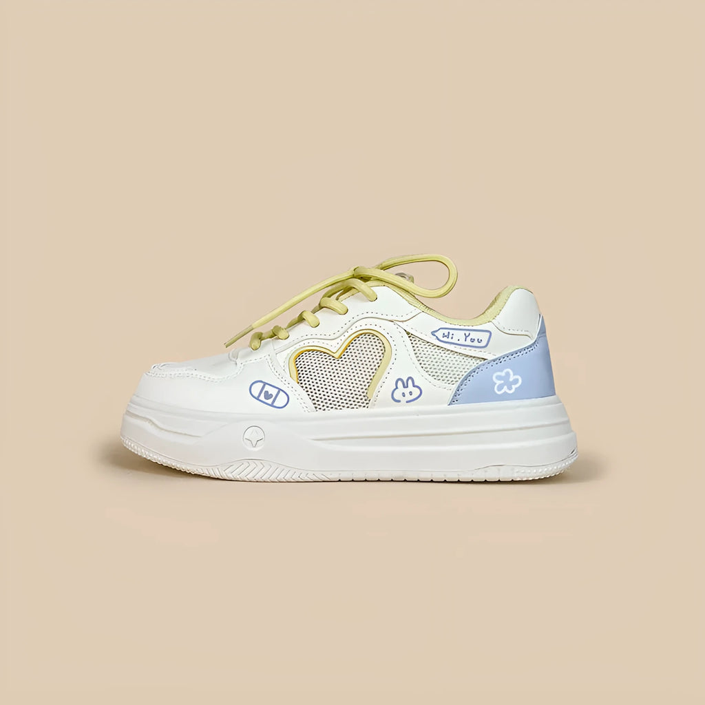 Korean style mesh sneakers in Meow Rabbit colour with cross straps and lace-up closure