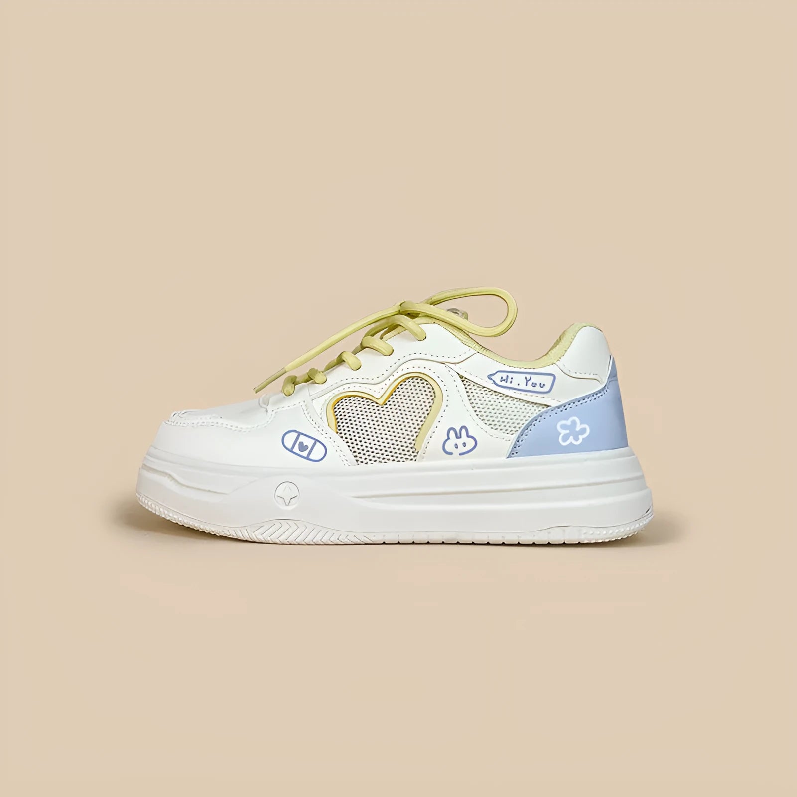 Korean style mesh sneakers in Meow Rabbit colour with cross straps and lace-up closure
