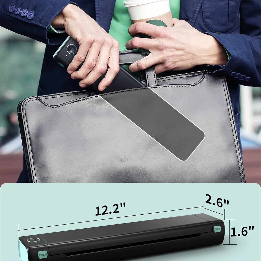 Phomemo M08F A4 portable thermal printer in silver black colour with Bluetooth wireless connectivity