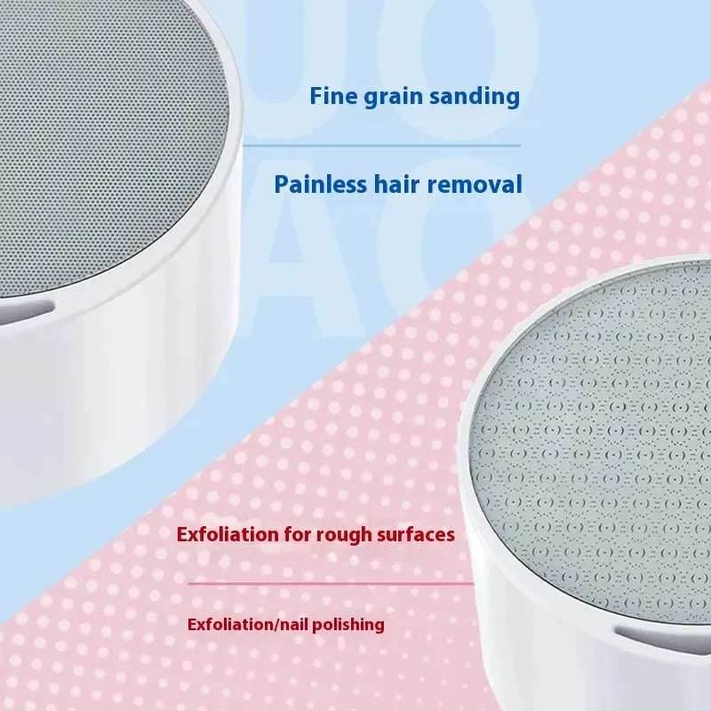 A white plastic 2-in-1 nano glass epilator and foot grinder device for manual hair removal.