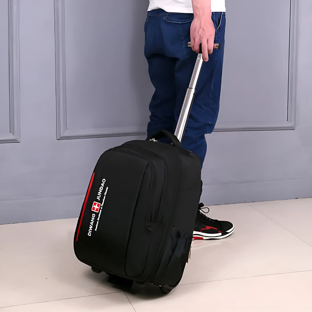 Black 18-inch business travel backpack trolley bag with letters pattern and shoulder strap