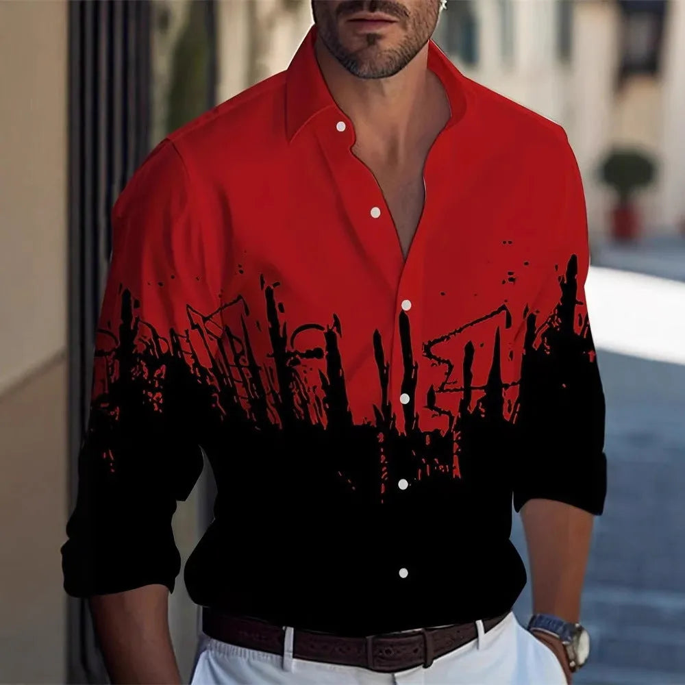 Men's Hawaiian style long sleeve shirt with floral pattern in a loose cardigan fit
