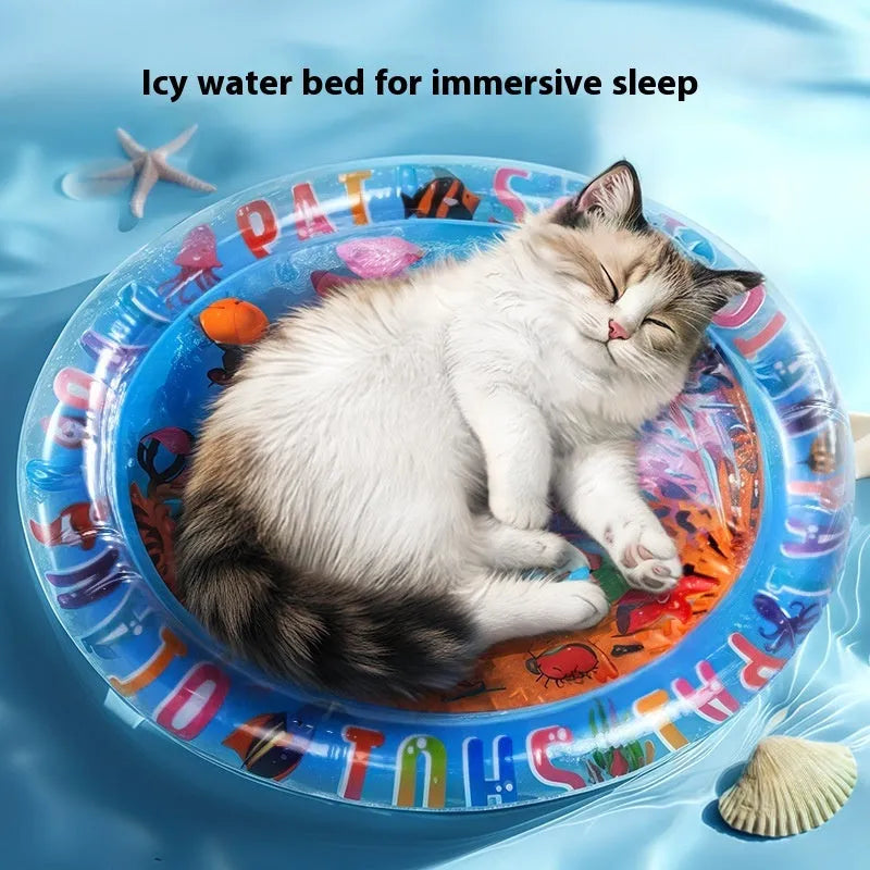 PVC inflatable water cooling mattress for pets in aquatic designs with water injection feature