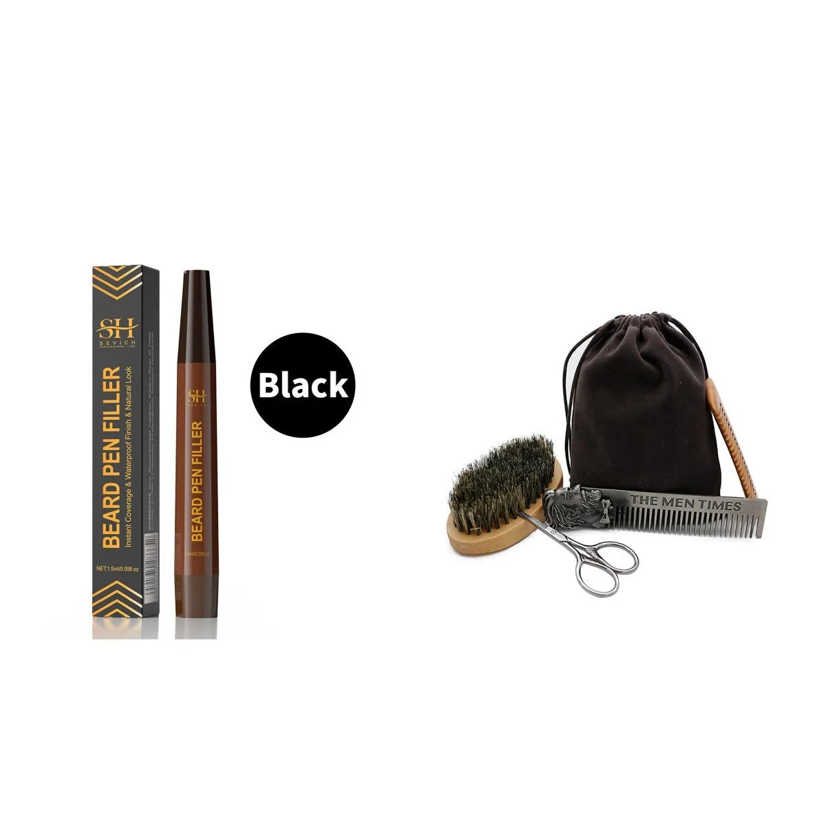 Men's sweatproof waterproof eyebrow pencil for beard and hairline enhancement in black and dark brown colours