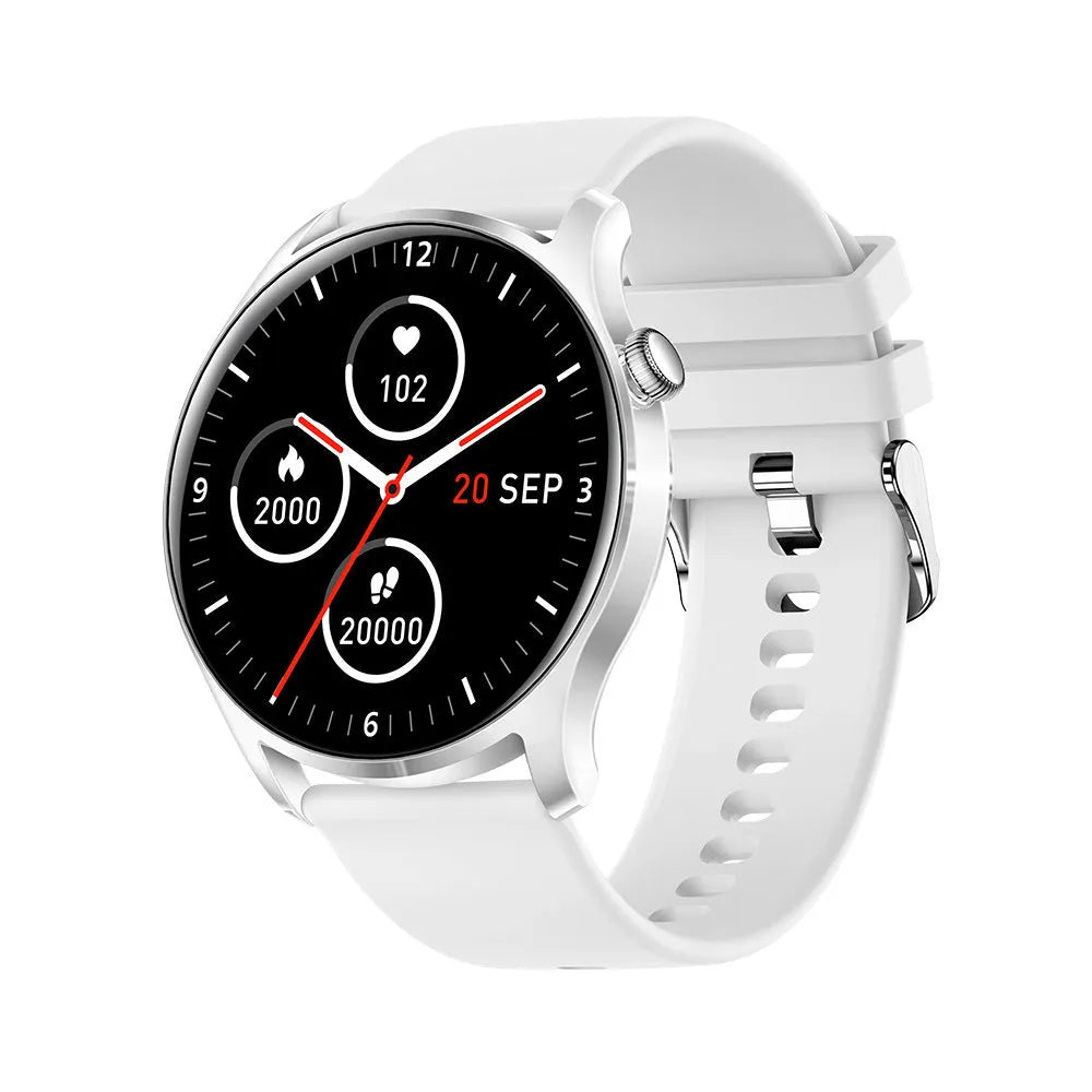 Bluetooth smart watch with 1.3 inch screen showing heart rate monitoring display on wrist