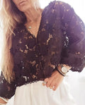 Women's loose fit lace cardigan with three-dimensional flower decoration and V-neck design