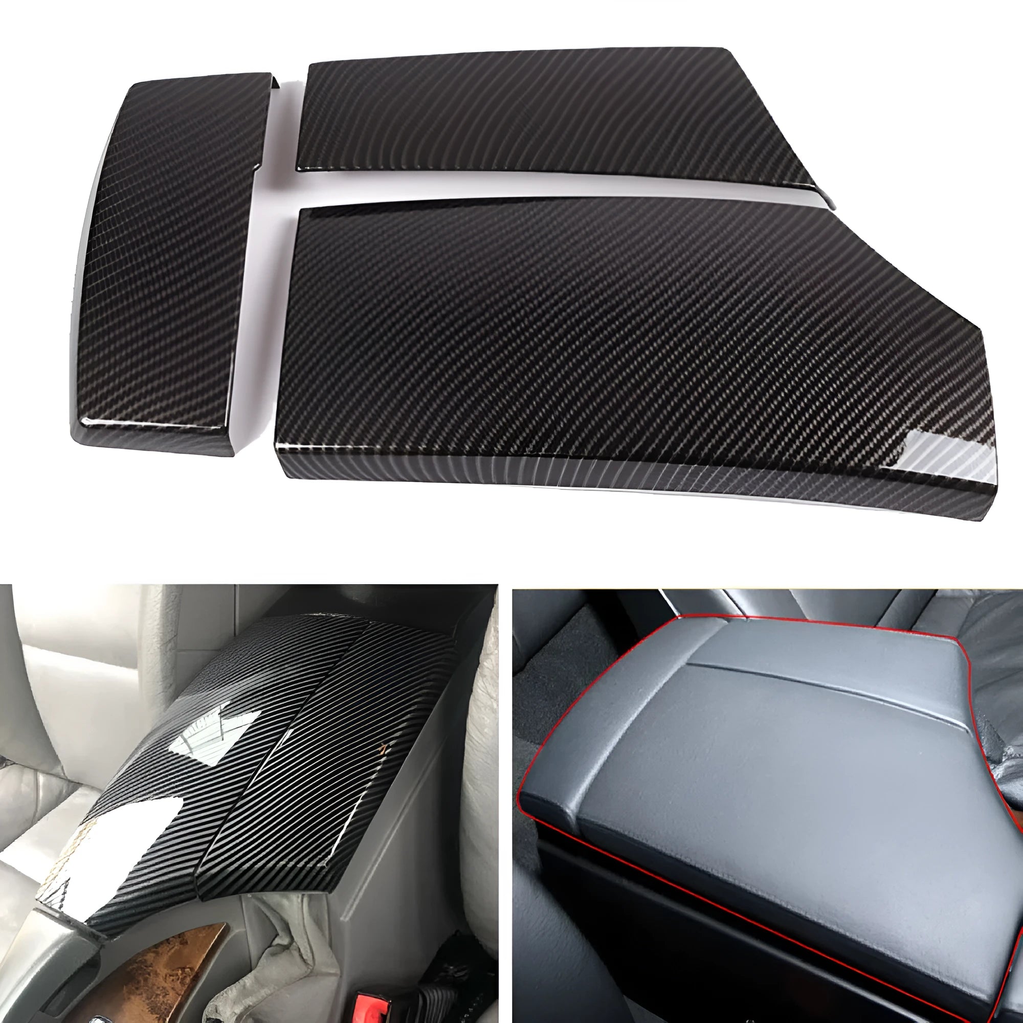 Three-piece ABS carbon fibre pattern protective cover for car centre console armrest box