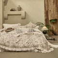 Cotton and linen yarn-dyed four-piece bed set with raw jute colour plants and flowers pattern, includes quilt cover, bed sheet, two pillowcases