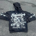 Loose fit personalised letter print pullover hoodie in black with kangaroo pocket
