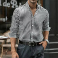 Men's loose fit striped casual button shirt in cardigan style with long sleeves