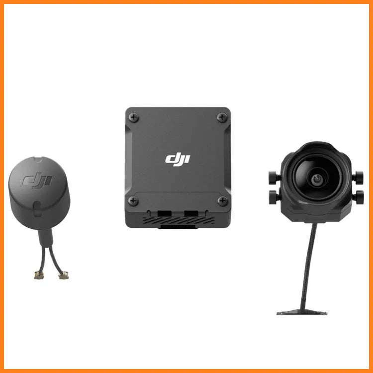 DJI O3 Air Unit camera module and image transmission module with antenna on a desk setup