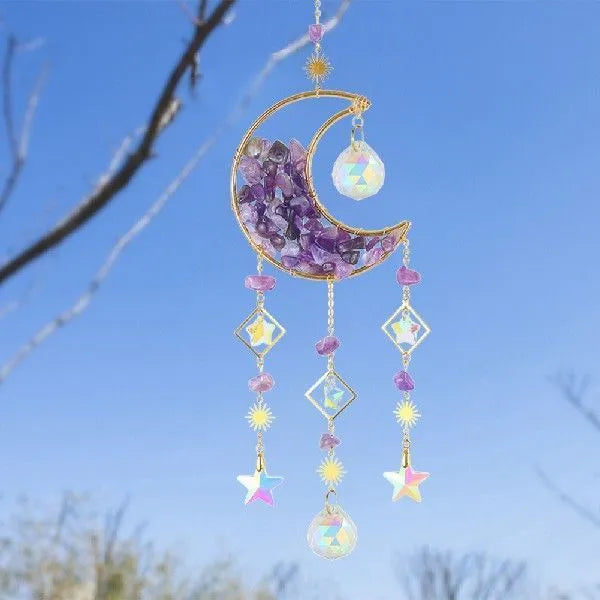 K9 crystal moon pendant car accessory on a 420mm chain in sky blue colour.