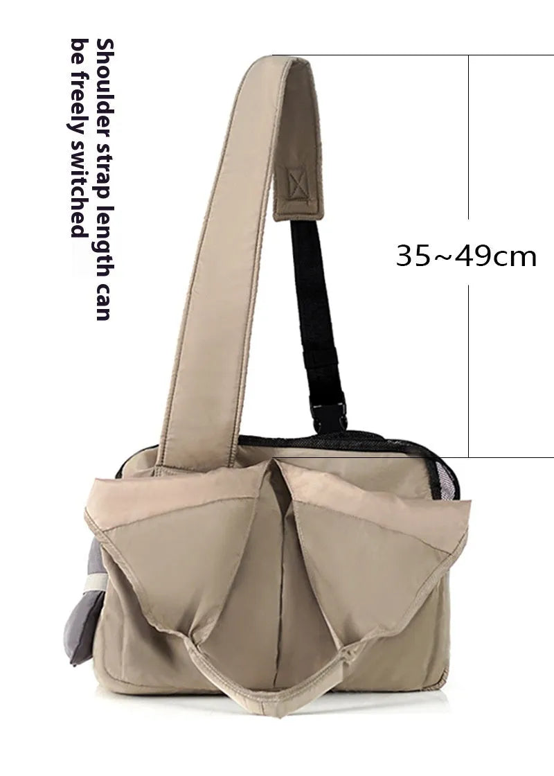 Apricot cloth pet handbag with medium 41cm by 16cm by 28cm dimensions for dogs and cats