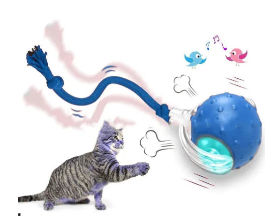Red interactive cat toy ball with super drive rolling mechanism on a plain background.