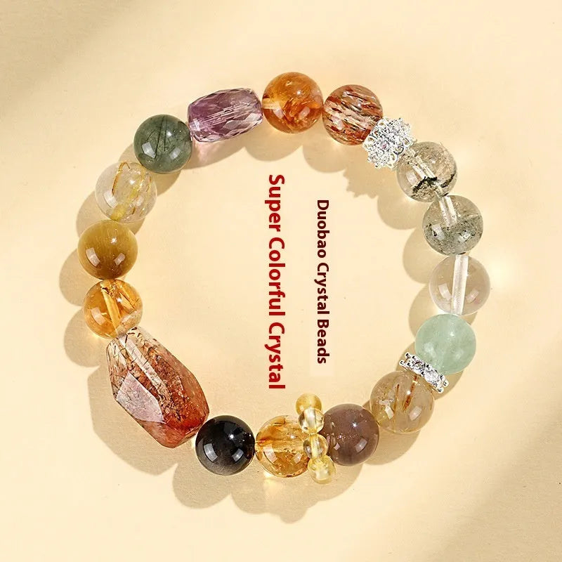 Natural crystal beaded bracelet with Duobao crystal beads in black gold Super Seven and natural colour variations