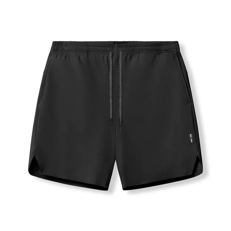 Men's gray seamless quick-dry sport shorts with a straight knee-length cut