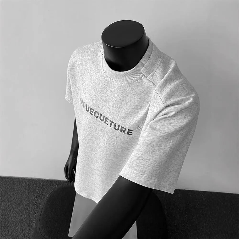 Men's loose fit pure cotton short sleeve shirt in light grey with letter pattern