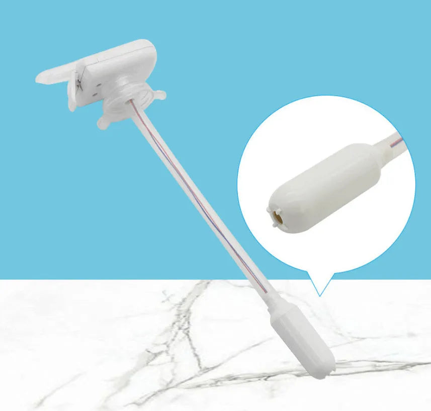 Manual beverage pump with long silicone straw and blue press handle on a bottle