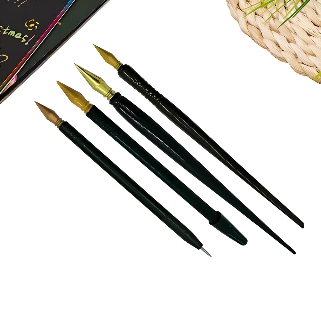 Scratch art pen tool with brush-style tip for children's creative scratch art projects