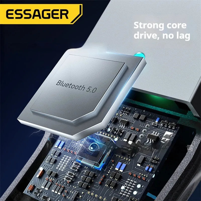 ESSAGER Shadow Arc Bluetooth 5.0 audio receiver with 3.5mm gold-plated plug and stretchable black TPE wire