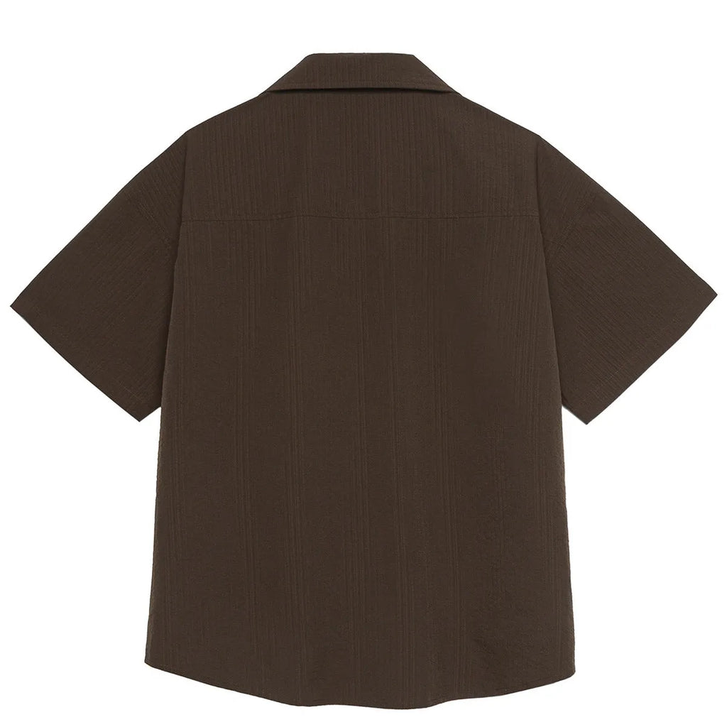 Brown coffee striped waterproof quick-drying short sleeve Cuban collar shirt for outdoor camping
