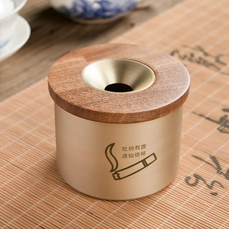 Creative retro copper ashtray with wooden lid in blackwood or rosewood option