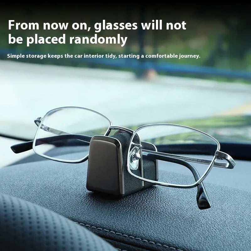 Zinc alloy car dashboard glasses clip with leather detail in black, gray, green, or red.