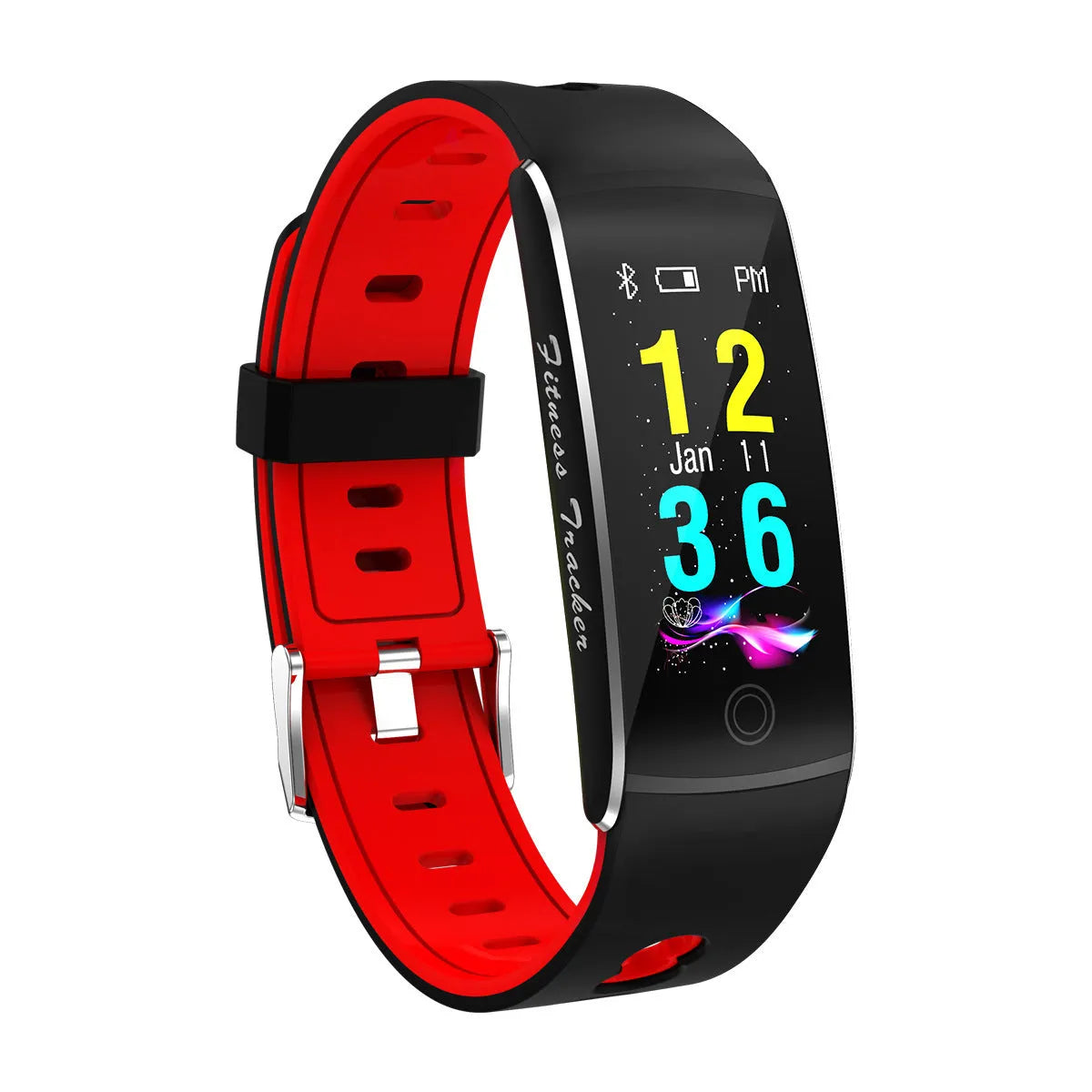 F10T body temperature smart bracelet with black silicone strap and 0.96-inch screen