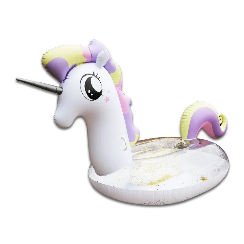 Air permeated bright princess pegasus swimming ring with cartoon design and flash detailing