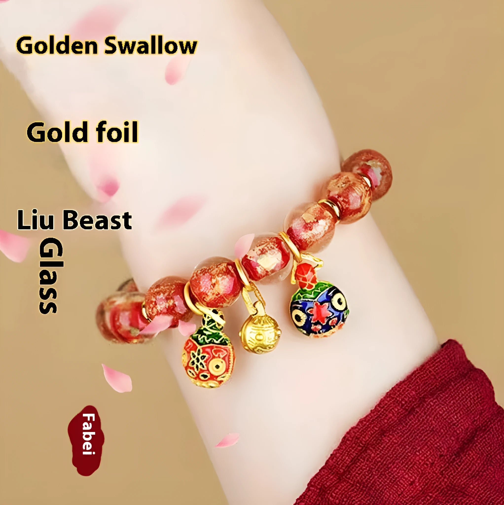 Ancient French Glaze glass bracelet with geometric shapes and auspicious patterns in a choice of six colours.